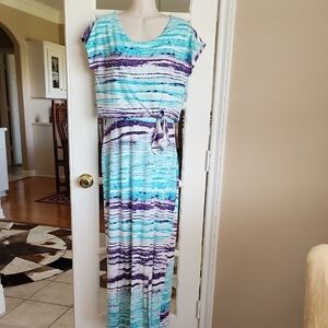 NWT Chico's Aqua and Violet Striped Maxi Dress